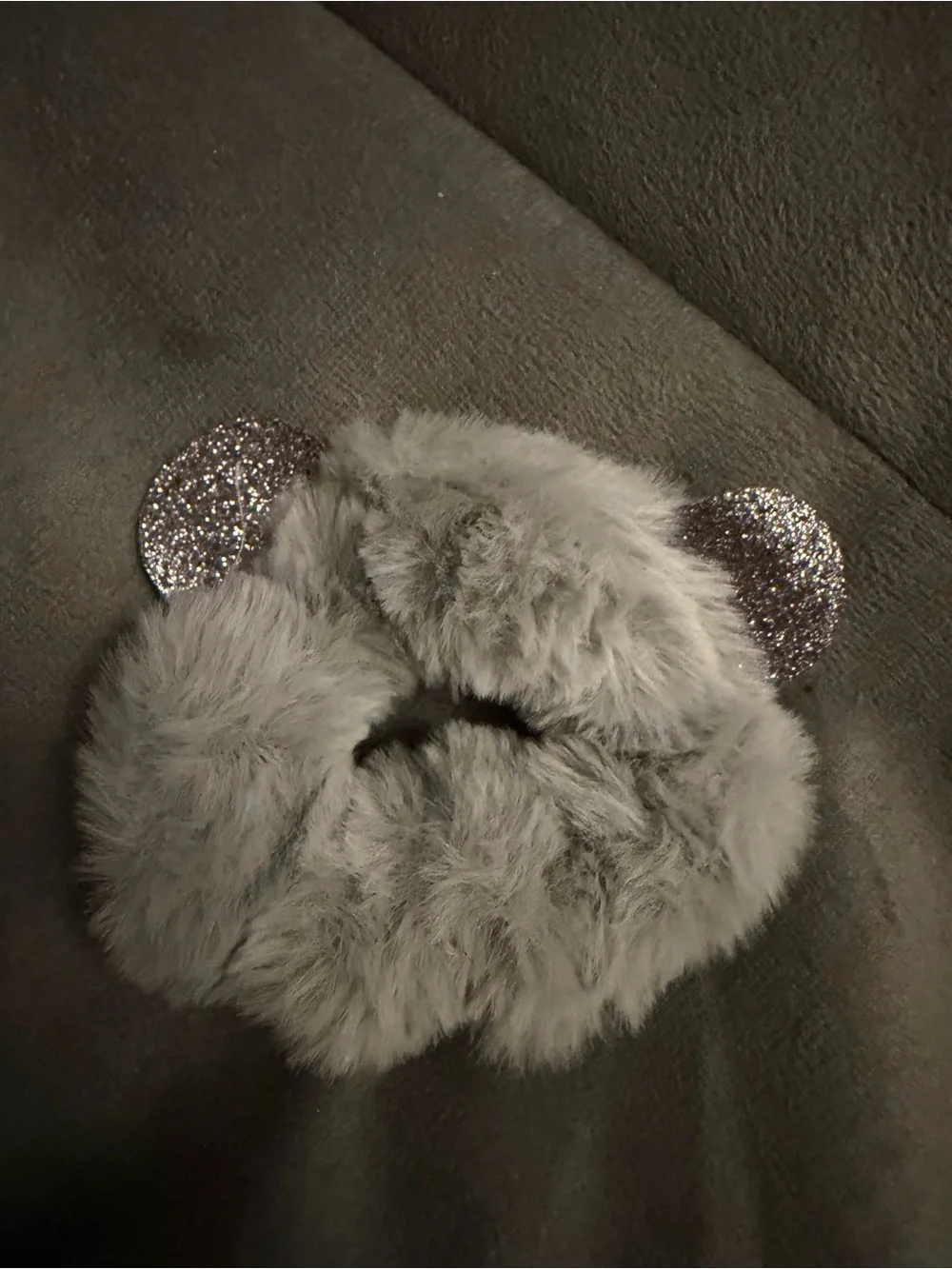 2 Pack - bear glitter bow scrunchie & lavender color furry soft stretchy scrunch